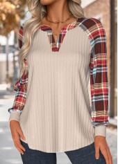 Light Camel Tummy Coverage Plaid Long Sleeve Sweatshirt | thumb picture 