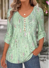 Light Green Tummy Coverage Long Sleeve V Neck Blouse