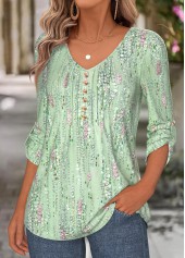 Light Green Tummy Coverage Long Sleeve V Neck Blouse | thumb picture 