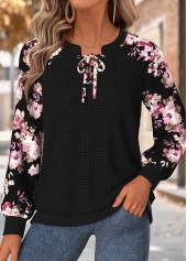 Light Pink Tummy Coverage Floral Print Long Sleeve Sweatshirt