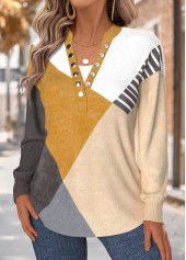 Light Camel Tummy Coverage Geometric Print Long Sleeve Sweatshirt | thumb picture 