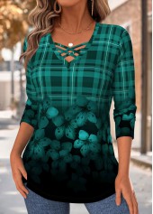 Green Tummy Coverage Plaid Long Sleeve T Shirt | thumb picture 