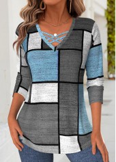 Multi Color Tummy Coverage Geometric Print T Shirt