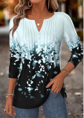 Light Blue Tummy Coverage Floral Print T Shirt