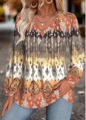 Multi Color Tummy Coverage Tribal Print Long Sleeve Blouse | thumb picture 