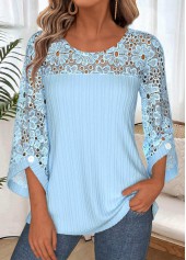 Light Blue Tummy Coverage 3/4 Sleeve Round Neck Blouse