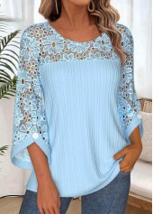 Light Blue Tummy Coverage 3/4 Sleeve Round Neck Blouse | thumb picture 