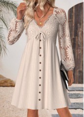Beige Tummy Coverage Long Sleeve V Neck Dress | thumb picture 