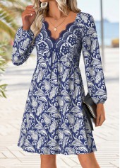 Blue Tummy Coverage Paisley Print Long Sleeve Dress | thumb picture 