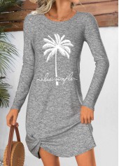 Light Grey Marl Tummy Coverage Tropical Plants Print Dress