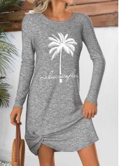 Light Grey Marl Tummy Coverage Tropical Plants Print Dress | thumb picture 