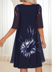 Navy Tummy Coverage Floral Print 3/4 Sleeve Dress | thumb picture 