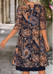 Navy Tummy Coverage Paisley Print 3/4 Sleeve Dress | thumb picture 