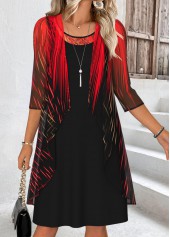 Black Tummy Coverage Ombre 3/4 Sleeve Dress and Cardigan