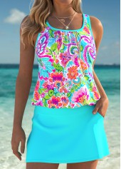 Tummy Coverage Mid Waisted Tribal Print Cyan Tankini Set | thumb picture 