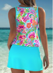 Tummy Coverage Mid Waisted Tribal Print Cyan Tankini Set | thumb picture 