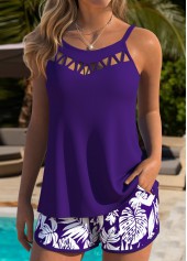 Tummy Coverage Mid Waisted Floral Print Purple Tankini Set | thumb picture 