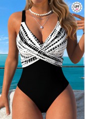Tummy Coverage Tie Dye Print Black One Piece Swimwear