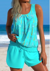 Tummy Coverage Mid Waisted Tropical Plants Print Tankini Set | thumb picture 