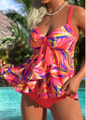 Tummy Coverage Mid Waisted Leaf Print Tankini Set