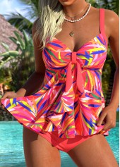 Tummy Coverage Mid Waisted Leaf Print Tankini Set | thumb picture 