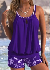 Tummy Coverage Mid Waisted Marine Life Print Tankini Set