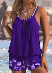 Tummy Coverage Mid Waisted Marine Life Print Tankini Set | thumb picture 