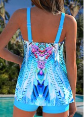 Tummy Coverage Mid Waisted Tribal Print Cyan Tankini Set | thumb picture 