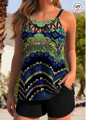Tummy Coverage Mid Waisted Tribal Print Black Tankini Set | thumb picture 