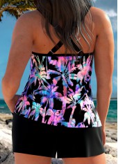 Tummy Coverage Mid Waisted Tropical Plants Print Tankini Set | thumb picture 