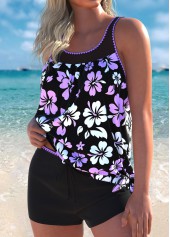 Tummy Coverage Mid Waisted Tropical Plants Print Tankini Set