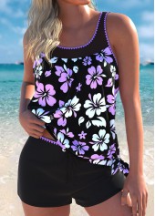 Tummy Coverage Mid Waisted Tropical Plants Print Tankini Set | thumb picture 