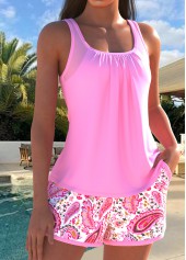 Tummy Coverage Mid Waisted Paisley Print Pink Tankini Set | thumb picture 