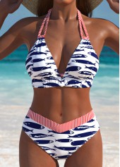 Mid Waisted Marine Life Print White Bikini Set