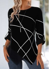 Black Tummy Coverage Geometric Print Long Sleeve Blouse | thumb picture 
