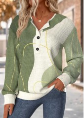 Sage Green Tummy Coverage Geometric Print Long Sleeve Sweatshirt