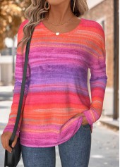 Multi Color Tummy Coverage Ombre Long Sleeve T Shirt