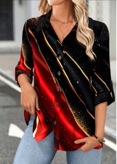 Black Tummy Coverage Dazzle Colorful Print 3/4 Sleeve Shirt