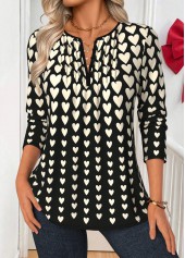 Black Tuck Stitch Ombre Long Sleeve Split Neck Blouse