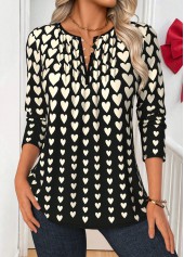 Black Tuck Stitch Ombre Long Sleeve Split Neck Blouse | thumb picture 