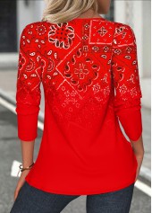 Red Tuck Stitch Tribal Print Long Sleeve Blouse | thumb picture 