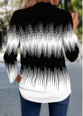 Black Curved Hem Ombre Long Sleeve Split Neck Blouse | thumb picture 