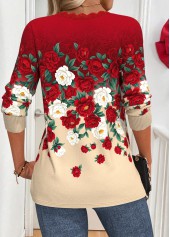 Red Patchwork Floral Print Long Sleeve T Shirt | thumb picture 