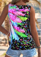 Multi Color Tie Feathers Print Sleeveless Tank Top | thumb picture 