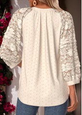 Beige Curved Hem 3/4 Sleeve Split Neck Blouse | thumb picture 