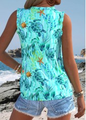 Cyan Frill Animal Print Sleeveless Split Neck Tank Top | thumb picture 