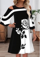 Black Tummy Coverage Floral Print Short 3/4 Sleeve Dress | thumb picture 