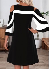 Black Tummy Coverage Floral Print Short 3/4 Sleeve Dress | thumb picture 