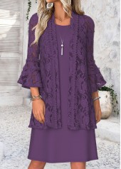 Purple Tummy Coverage 3/4 Sleeve Dress and Cardigan