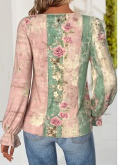 Multi Color Curved Hem Random Floral Print Blouse | thumb picture 